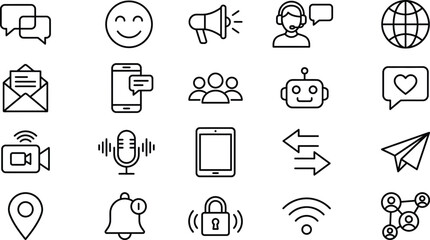 Black line icons for communication and technology © Md. Musaddik Rahman