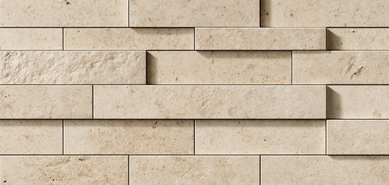 Close-up of beige stone brick wall texture background