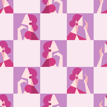 Seamless pattern with abstract woman portrait. Textile, fabric print