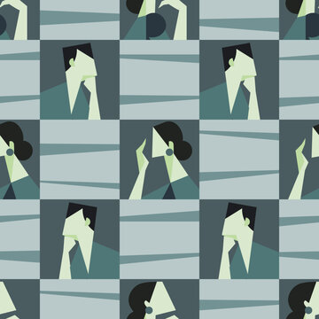 Seamless pattern with abstract people portrait. Textile, fabric print