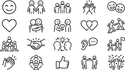 Black line icons of people relationships and communication © Md. Musaddik Rahman