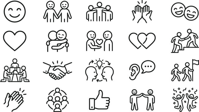 Black line icons of people relationships and communication