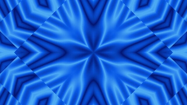 An abstract digital art piece featuring vibrant, glowing blue lines arranged in symmetrical geometric shapes creating a dynamic, futuristic visual pattern.