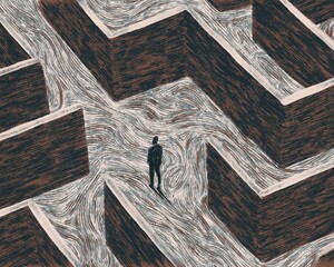 Illustration Lost in the Labyrinth – Surreal Maze with Solitary Figure © fran_kie