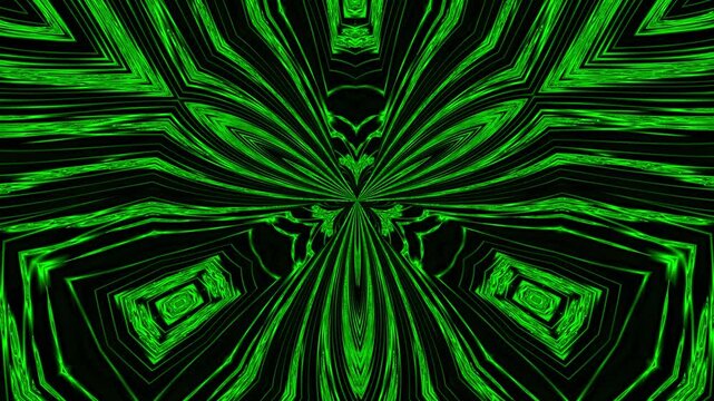 Abstract digital pattern featuring green lines and geometric shapes radiating from a focal center, emphasizing a futuristic and energetic visual.