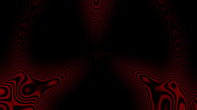 Deep red waves ripple across black. Symmetrical patterns pulse with hypnotic rhythm