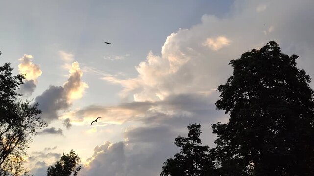 Heavy overcast sky filled with layered stratocumulus and stratus clouds partially covering the sun.

