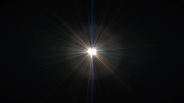 A luminous light source surrounded by dark space with radiant beams and flare effects creating a cosmic and energetic visual atmosphere.