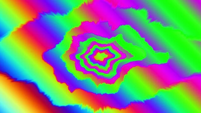 A vivid, colorful spiral abstract pattern featuring neon hues and flowing textures