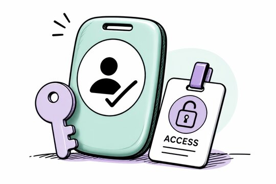 User access security concept with smartphone profile key and lock card illustration