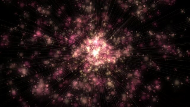 A vivid explosion of light with sparks and particle effects illuminates space