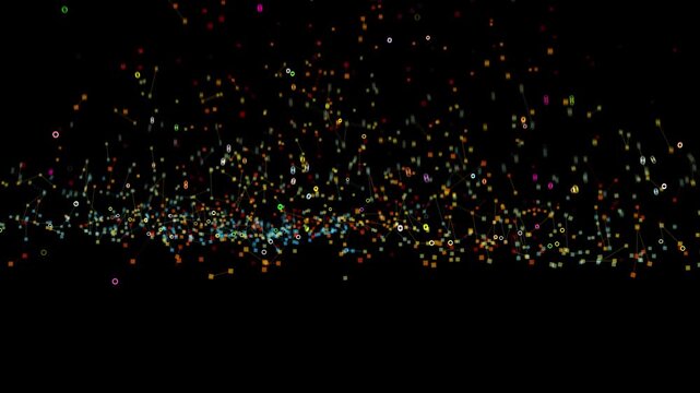 This dynamic digital A splash of colorful droplets scattering across a black background