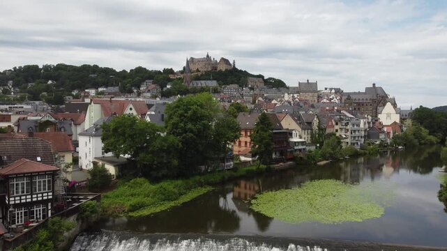 Aerial View of Marburg in Hesse, Germany 4k