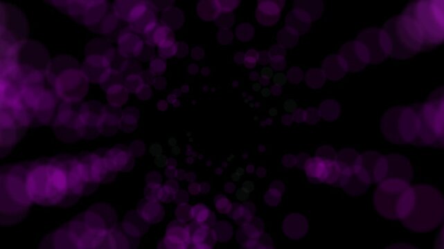 A striking abstract background featuring vibrant purple bokeh circles and glowing particles against a black environment, ideal for creative projects.