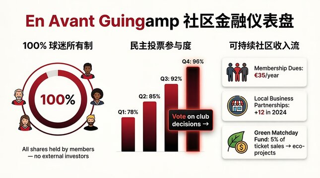 En Avant Guingamp community financial dashboard featuring fan ownership and sustainable revenue stream data