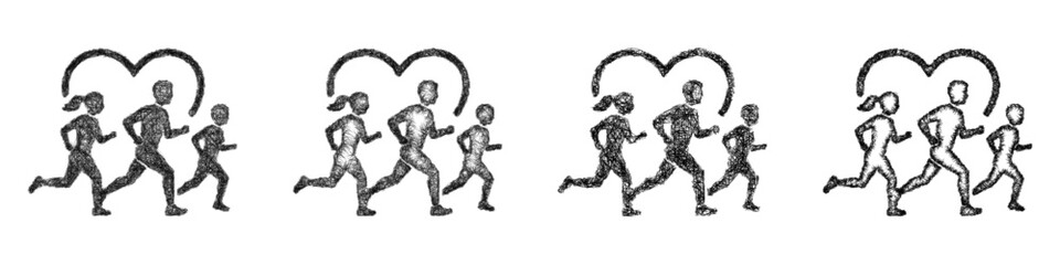 Fototapeta premium Black and white sketch charity run icon design set