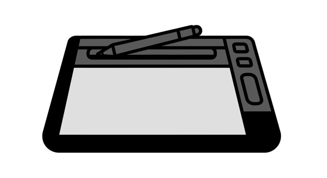 Digital drawing tablet with stylus on white background
