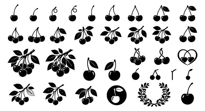 Black Cherry Silhouette Icon Collection for Food Packaging and Branding
