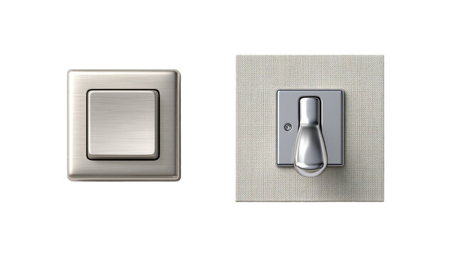 Wall light switch and socket outlet on transparent background