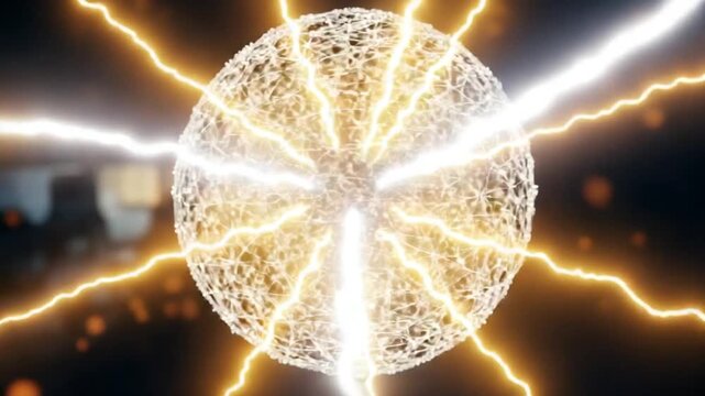 Abstract glowing sphere with electrical discharges and energy lightning bolts