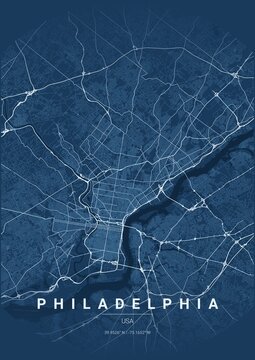 Architectural Philadelphia City Map Poster, Blueprint Style Urban Street Grid Illustration