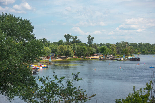 Muromets Park on the Dnieper in Kyiv in summer