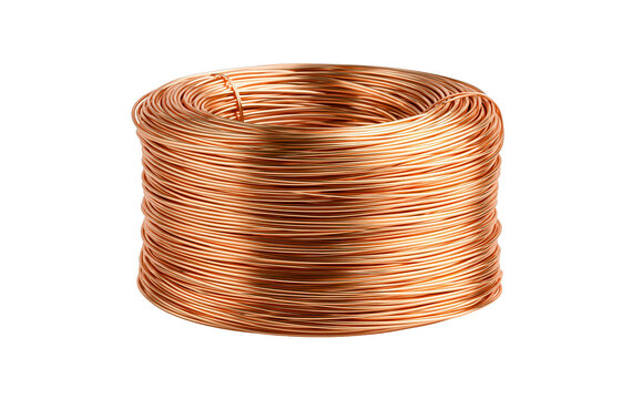 Coiled copper wire spool on transparent background