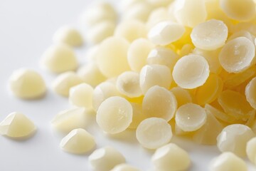 Fototapeta premium Texture-rich macro shot of cosmetic wax beads on a smooth white surface