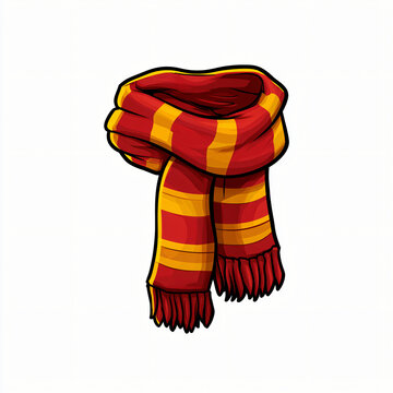 Gryffindor House Scarf Illustration with Fringe Ends and Bold Stripes for Fantasy Art