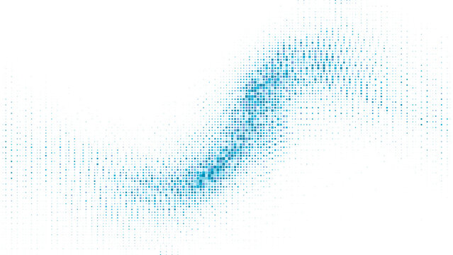 Abstract blue pixel data flow background, digital square particle stream design, modern technology vector illustration