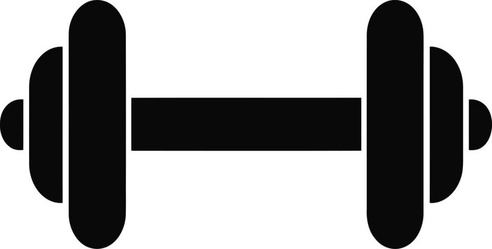 Minimalist black dumbbell icon representing weight training and physical fitness equipment isolated on a clean white background for gym design projects