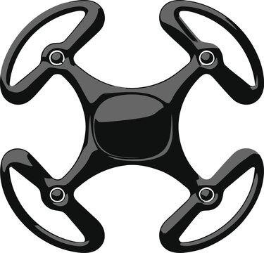 Minimalist black quadcopter drone icon featuring smooth glossy surfaces and symmetrical propeller guards for modern advanced aerial technology concepts
