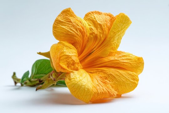 Macro capture of Champaka flower with soft shadows on white background