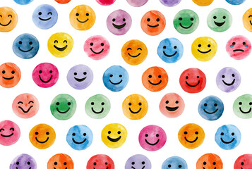Fototapeta premium Smiling colorful emoji faces pattern on transparent background