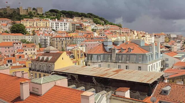 Aerial view of Lisbon with the Saint George Castle (Sao Jorge Castle) in the background, Portugal