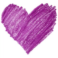 Fototapeta premium Purple heart shape illustration made with rough crayon texture, hand drawn style, isolated on pure white background, symbolizing compassion and emotional support