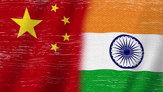 Distressed Chinese flag and Indian flag background with seamless loop