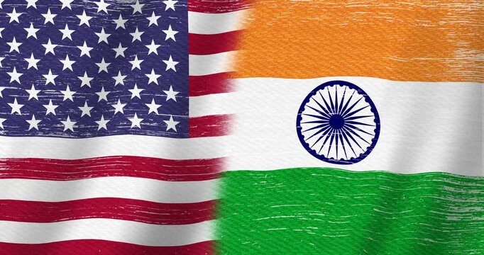 Distressed USA flag stars and stripes and India flag background with seamless loop
