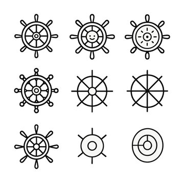 Nautical steering wheels with smiley and sun symbols on gradient background