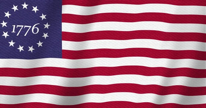 Betsy Ross 1776 USA flag stars and stripes background with seamless loop