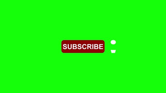 Red subscribe button animation with mouse cursor click on green screen 4k background, chroma key