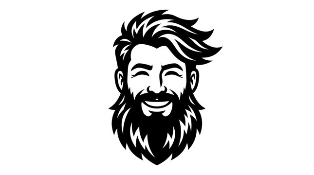Minimalist bearded man face icon with stylish hair.