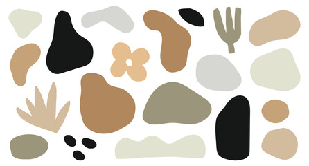 Fototapeta premium Abstract vector shapes in earthy tones, including organic forms and simple patterns.