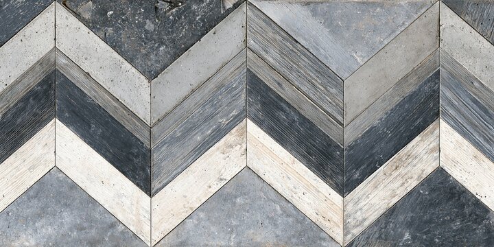 Chevron pattern metal wall texture with concrete and rust details