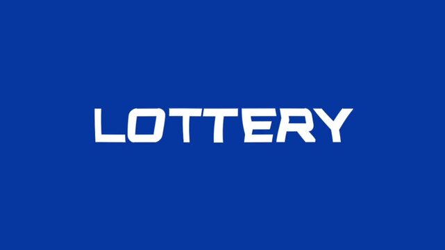 Professional typography animation highlighting the word Lottery on a blue background, ideal for prize draws, jackpot promotions, gambling campaigns, and winning concepts.