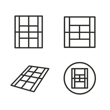 Geometric grid symbols: minimalist black square designs in various arrangements