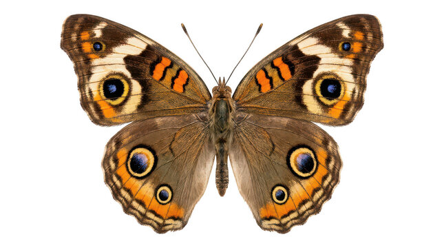 Buckeye butterfly wings spread isolated on a transparent background eyespot orange