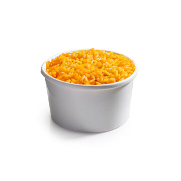 Studio Shot of Savory Mexican Rice in White Paper Takeout Container with Clipping Path