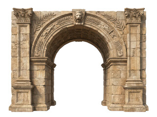 Obraz premium Intricately carved ancient stone archway Mediterranean style isolated on a transparent background