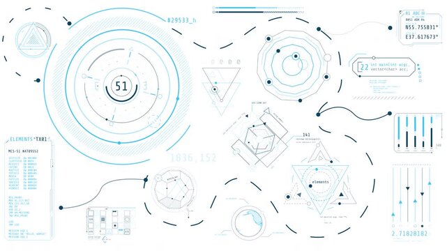 Animated high-tech dashboard with data processing operations